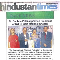 Inauguration of IWFCI India National Chapter covered in Hindustan Times (Mumbai Edition) on 13th December, 2018