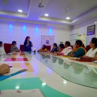 Ann Phua addressing Heads of Institutions and staff at Pillai HOC Educational Campus, Rasayani