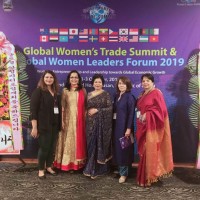 The Indian Delegation at the inauguration of Global Women's Trade Summit (GWTS) and Global Women Leader's Forum (GWLF), Busan, 2019 (R-L) Rema Ramchandran, Director, Services; Vinita Bimbhet, Advisor, Dr. Daphne Pillai, President, IWFCI India National Chapter; Celina Joy, Director, Administration and Hon. Secretary; Yvette Lee, Director, Press & Publicity and Hon. Treasurer